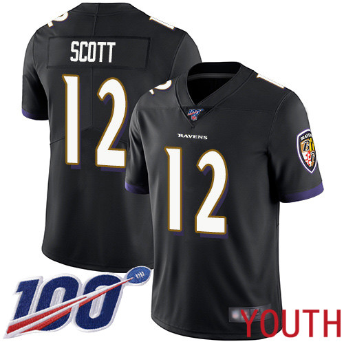 Baltimore Ravens Limited Black Youth Jaleel Scott Alternate Jersey NFL Football #12 100th Season Vapor Untouchable->youth nfl jersey->Youth Jersey